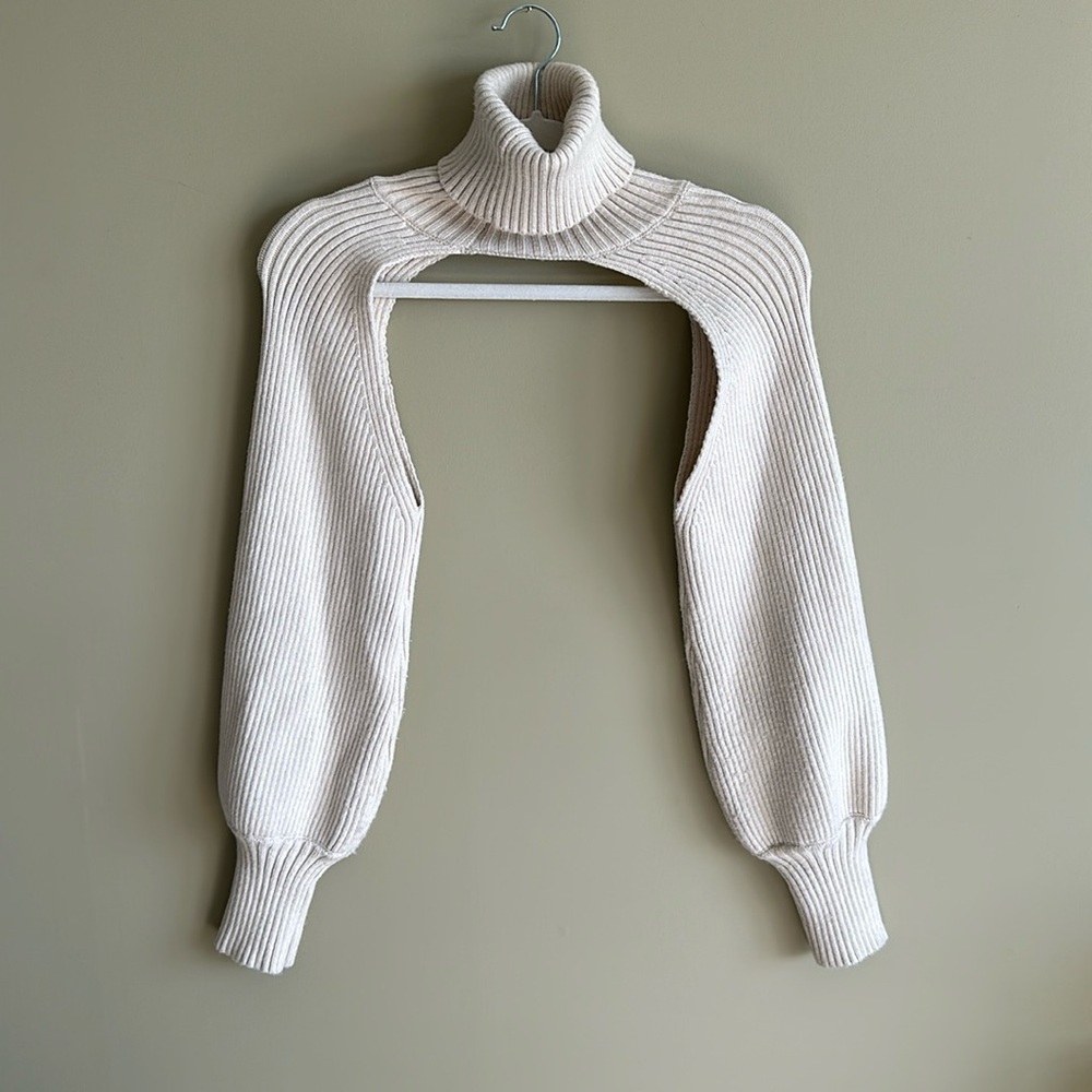 Zara Ribbed Turtleneck Long Sleeve Shrug Size Medium Color Cream